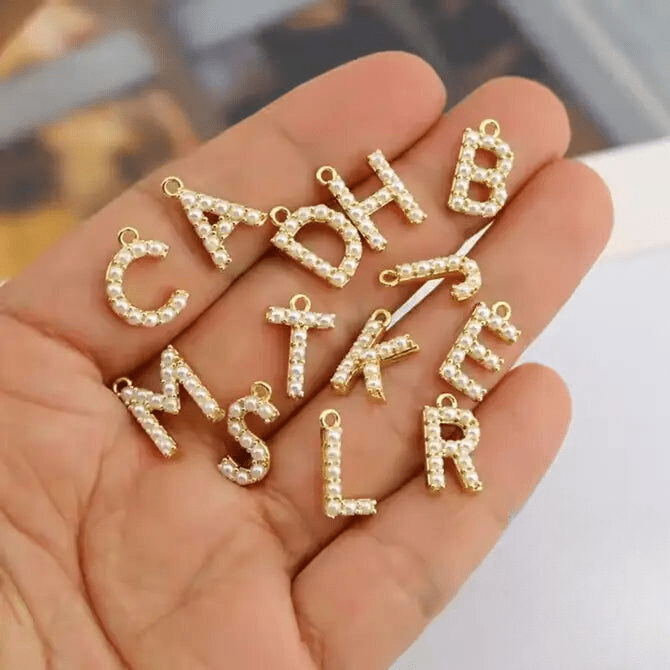 Pearl Initials ~ 18k Gold Plated Brass Pearl Initial Charm