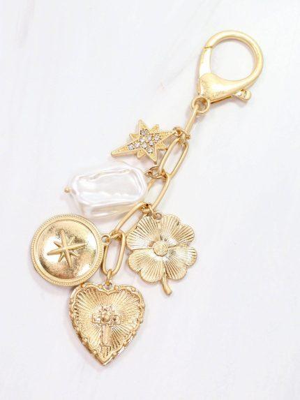 Heart and Cross Bag Chain Worn Gold