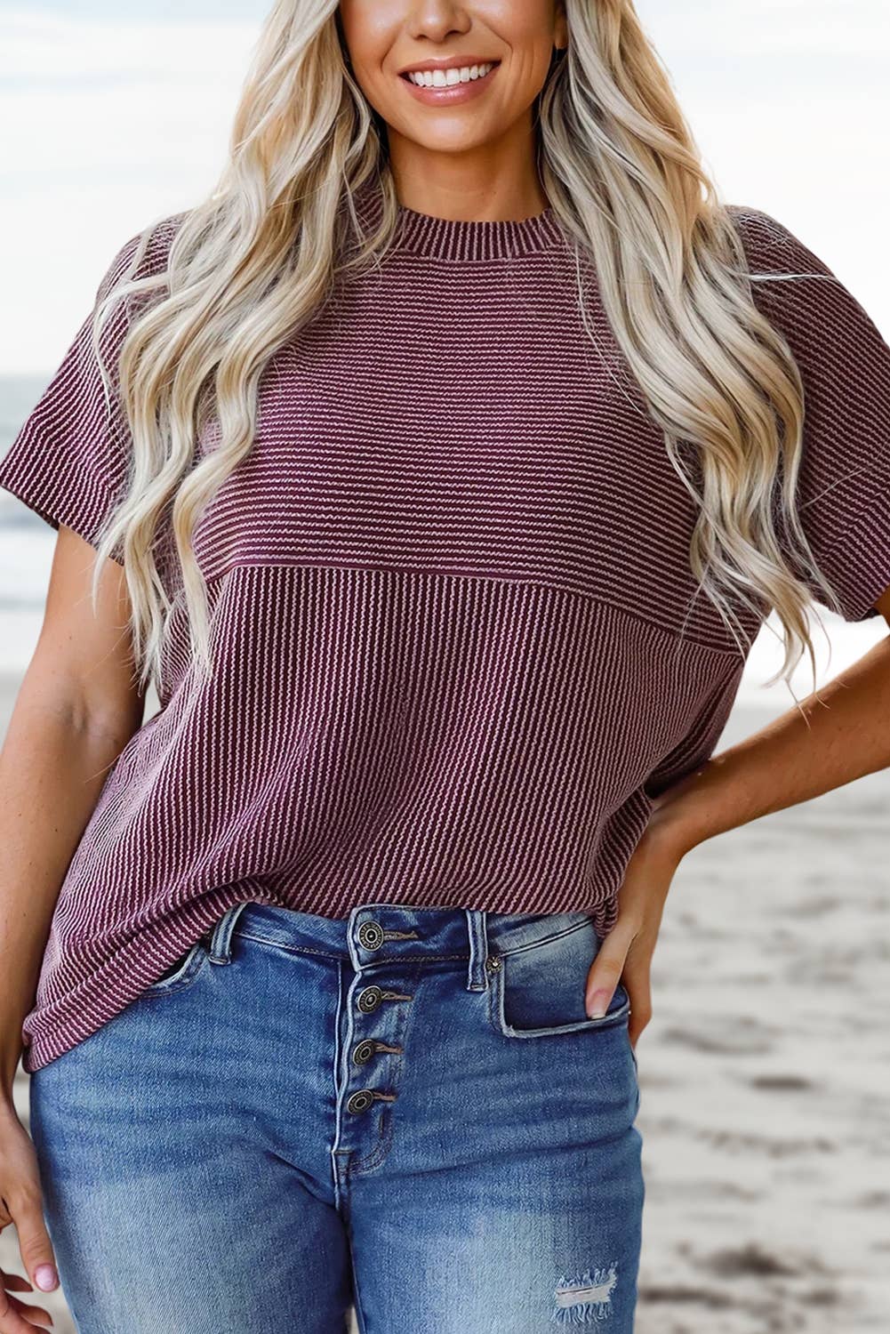 Toadstool Plain Corded Knit Mock Neck T Shirt | S-XL