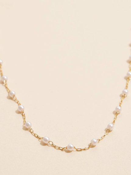 2mm Classic Pearl Link 18K Gold Dipped Necklace