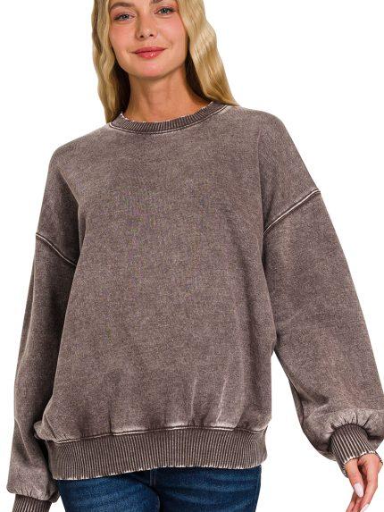 Acid Wash Oversized Fleece Pullover