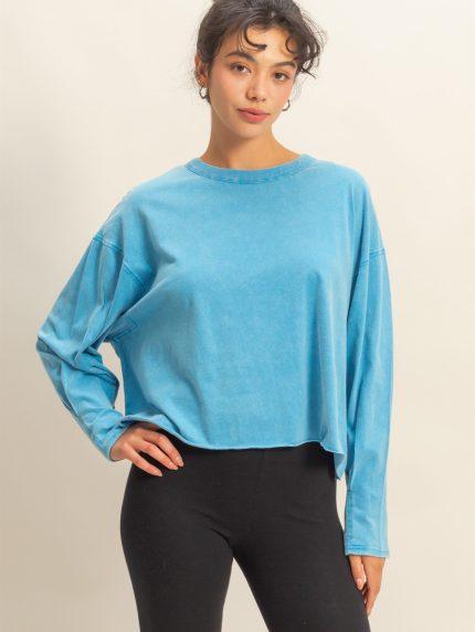 Washed Oversized Long Sleeve Top