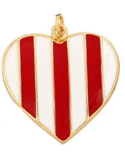 Red & White Stripe Heart Charm For Charm Necklace