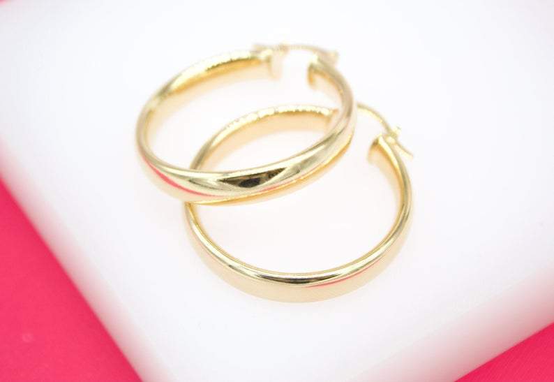 18K Gold Filled 6mm Thin Lever Back Hoop Earrings (J36)