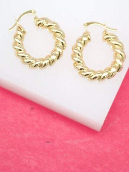 18K Gold Filled Croissant Twist Hoops Lever Back Earrings