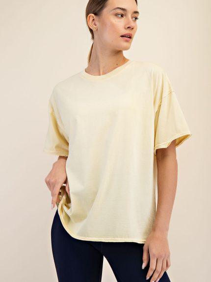 Washed Cotton Boxy Tee - Lemon Cream
