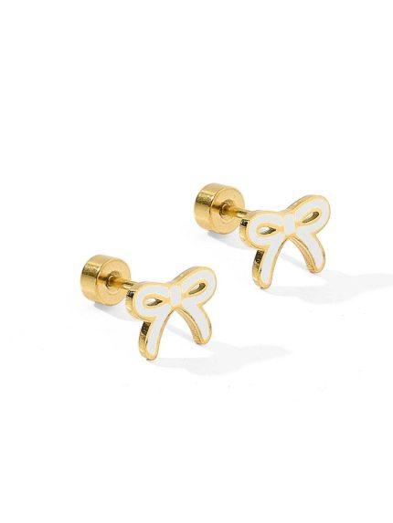 Sadie Bow White - Screwback Stud Earrings