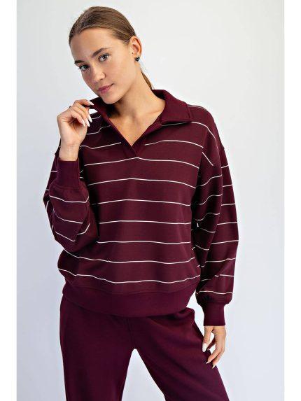 Modal Scuba Stripe Polo Sweatshirt