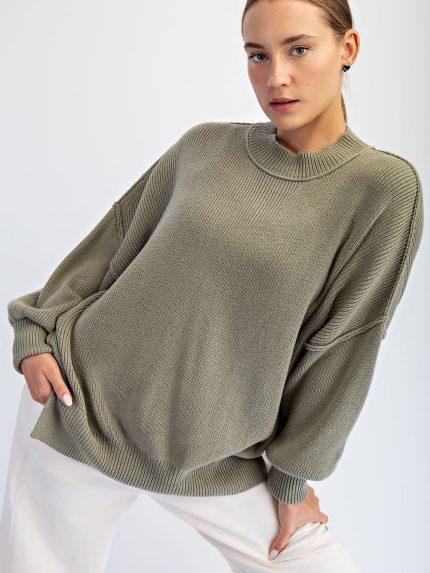 Oversized Crew Neck Tunic Sweater