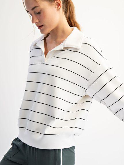 Modal Scuba Stripe Polo Sweatshirt