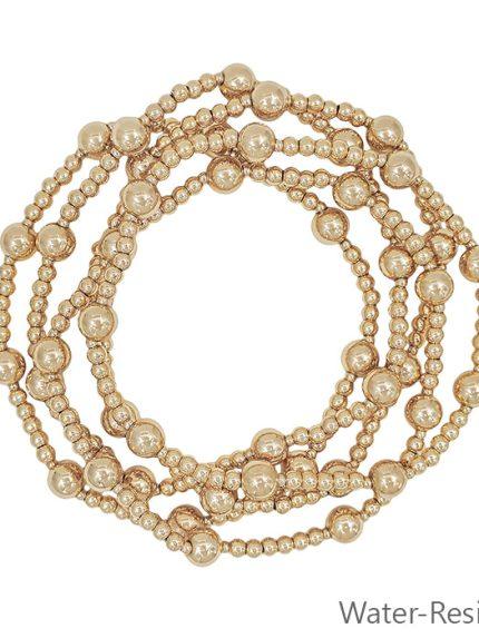 Water Resistant Set of 5 3mm Small Gold Beaded with 6mm Beaded Stretch Bracelets