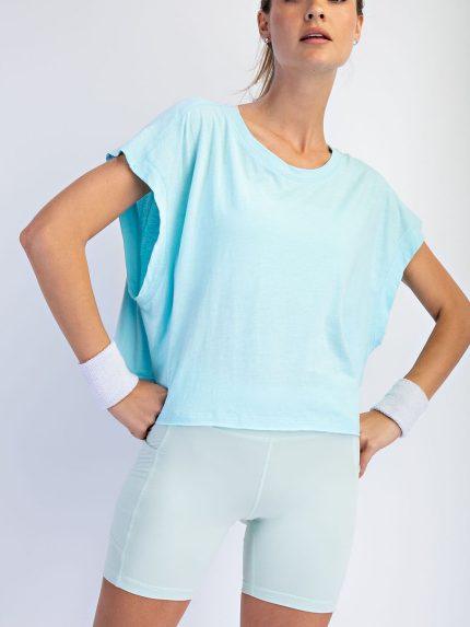 Cotton Slub Open Back Top - Fresh Blue