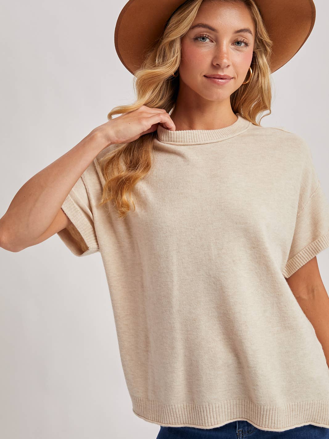 Crew Neck Knit T-Shirt - Oatmeal